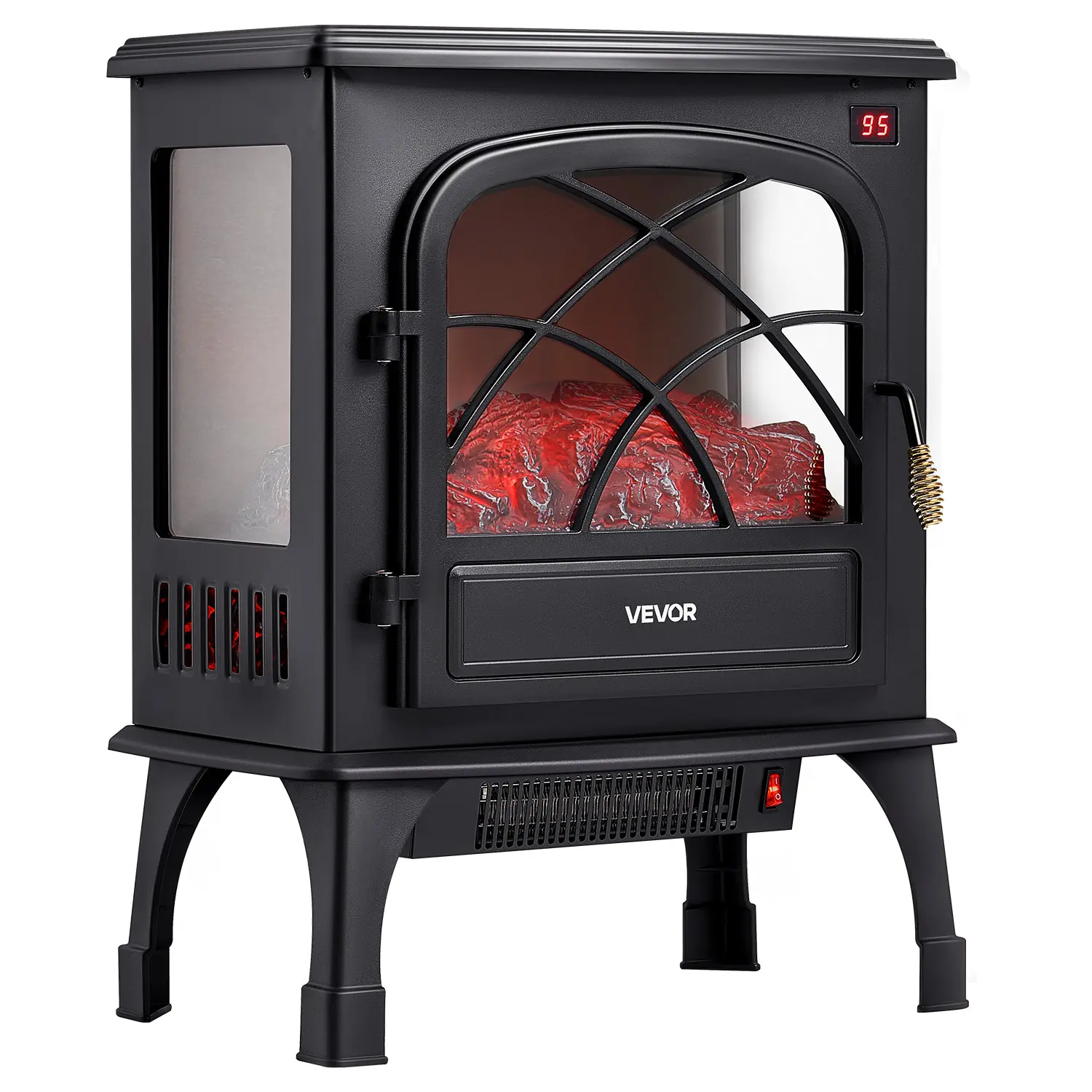VEVOR 25.5in Freestanding Portable Fast Heating Infrared Electric Fireplace Stove Heater, 1500W 5120BTU, Overheating Protection, Adjustable Realistic 3D Flames, Timer, Remote Control, Black for Living Room, Bedroom