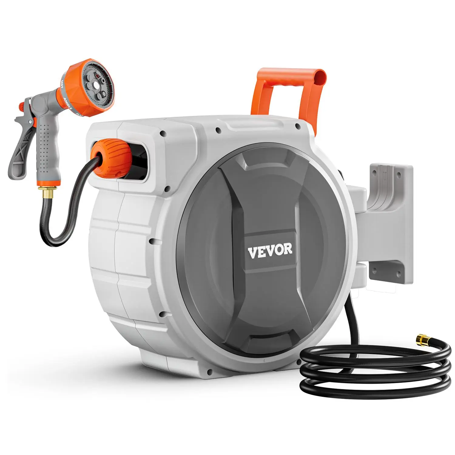【Summerfinds】VEVOR Pressure Garden Hose Reel, Wall-Mounted Heavy-Duty 600psi Burst PP Shell, Retractable with Adjustable Length Lock, Upgraded Slow Return System, 180° Swivel Bracket & Adjustable Spray Nozzle for Washing Car, Pressure Hose Reel, Wall Moun