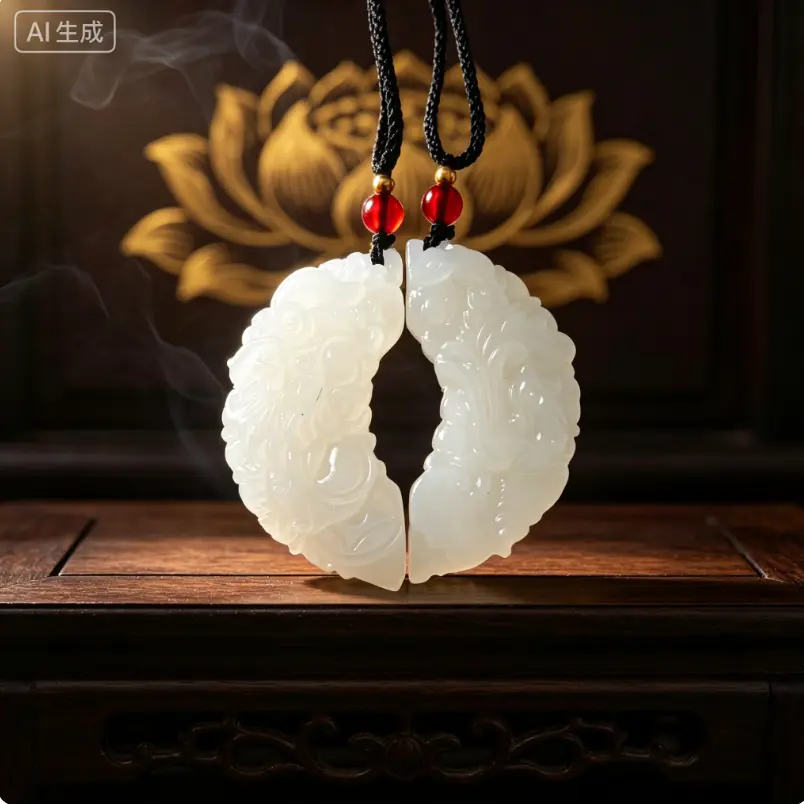 White Jade Dragon & Phoenix Couple Pendant, A Symbol of Harmonious Love & Auspicious Blessings Rooted in Buddhism & Taoism
