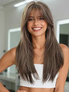 Women's Long Straight Wig with Bangs, Synthetic Hair for Daily Wear & Party, Perfect for Halloween Costume & Holiday Events, Straight Synthetic Wigs