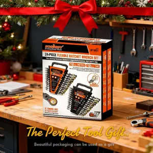 【Father's Day Gift】24PC Flex-Head Ratcheting Wrench Set | Metric and SAE | Ratchet Combination Wrenches Set with Organizer | 72-Teeth | Chrome Vanadium Steel Hardware, Gift, Spring Glow Up