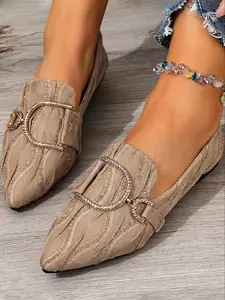 Women's New Floral Embroidered Flat Shoes, Casual Flats, Rhinestone Decor, Pointed Toe, Low Heel, Comfortable, Anti-Slip, Durable, Casual All-Season Footwear