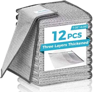 12PCS 3-Layer Metal Dish Cloth No Scratch & Odor Free, Multipurpose Wire Dishwashing Rags for Kitchen Cleaning, Non-Scratch Dish Cloth for Dishes, Sink, Stove, Reusable Wet & Dry (7.08 x 8.86 in)