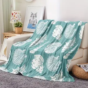 Coastal Seashell Printed Fleece Throw Blanket - 39In X 60In (100Cm X 150Cm) - Machine Washable - Multi-Purpose - Soft And Warm - Perfect For All Seasons summervibes