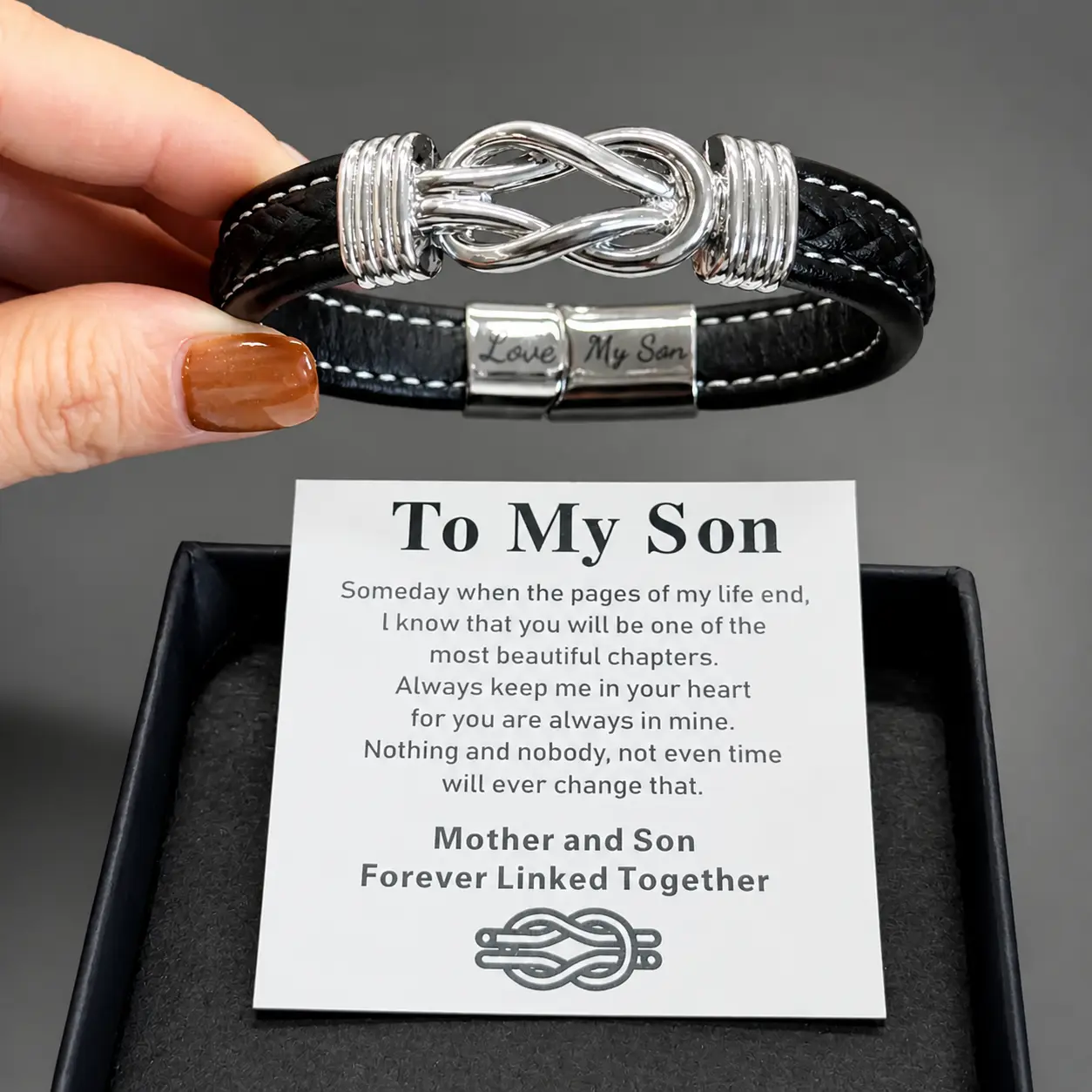 Men's Braided Leather Cuff Bracelet - Stainless Steel Knot, Magnetic Clasp, 'Forever Linked' Inspirational Braided Bracelets for Son - Birthday Gift Ideas for Halloween, Thanksgiving, Independence Day, Male, Casual, Jewelry, Jewelry Bracelet, Inspirationa