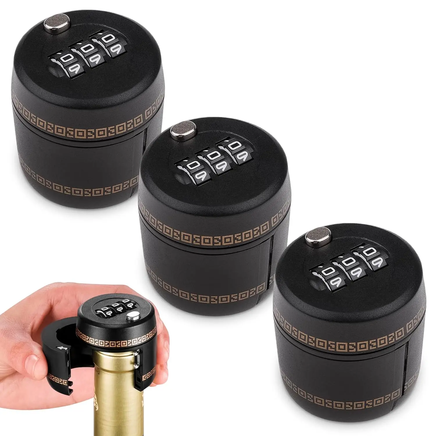 QUSEVOO Adjustable Security Code Anti-Theft Bottle Cap Lock - 1.1" Inner Diameter, Food-Grade Plastic Sealed Lid, Reusable Portable Matte Finish Aluminum Alloy, Bar Opener Compatible, Valentine Thoughtful Gift for Home/Bar Kitchenware Utensils, Lightweigh