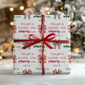 Inappropriate Christmas Wrapping Paper | Funny Adult Gift Wrap with Plaid Bow | Offensive Holiday Gag Gift, White Elephant
