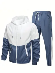 Two-Piece Set Men's Colorblock Zip Up Hoodie & Pants, Regular Fit Casual Athleisure Style Hooded & Trousers for Daily Wear, Men's Two-piece Outfits for Spring & Fall, Sports Outfits