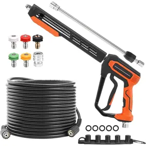 Washer  and Hose Kit, 50 FT High Power Washer Hose with Replacement Wand Extension, 5 Nozzle Tips, M22 Fitting
