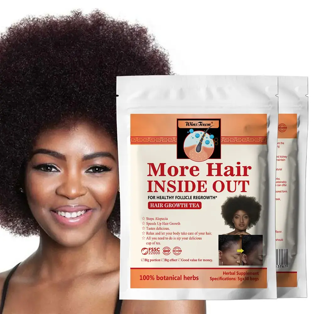 Wins Town Hair Growth Tea promotes hair growth from the inside out and fosters healthy hair follicle regeneration; a 100% Chinese herbal supplement for hair care and nourishment.