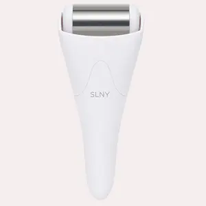Solaris Laboratories Cryo Face Rollers - Stainless Steel Cryotherapy Tool for Reducing Puffiness & Tightening Pores - SLNY White Handle - 160mm x 55mm - Lightweight & Easy to Use