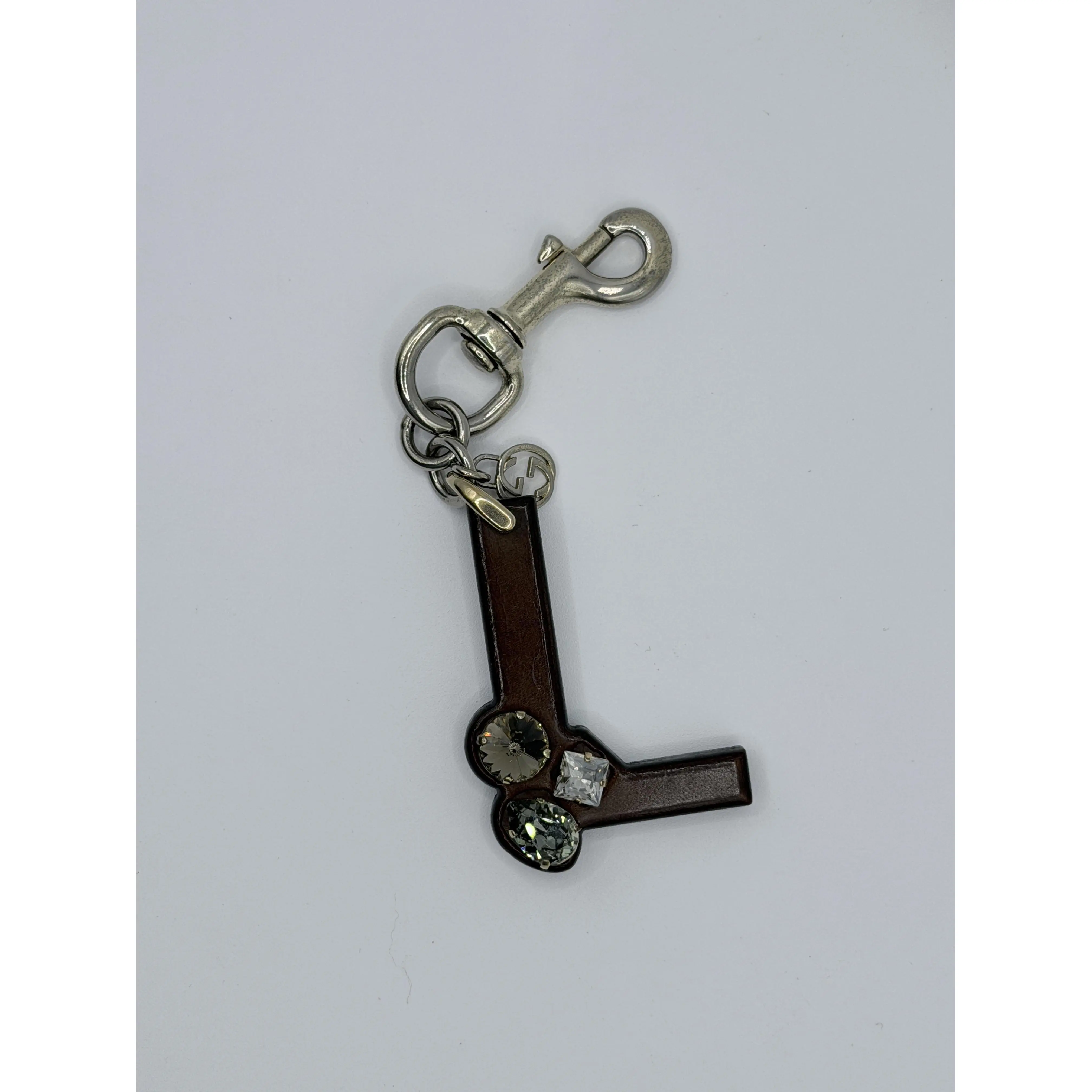 Pre-owned GUCCI Wood Small Leather Goods Alphabet Letter L & Swarovski Crystal Keychain Bag Charm JD832GG