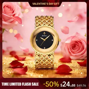 Luxury Round Bracelet Watch Holiday Haul Fashionable Women's Wristwatch Gold Black Dual Color Options Waterproof Free Size Adjustment Suitable for Daily Wear
