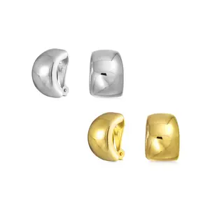Geometric Plain Shrimp Style Huggie Clip On Earrings Non Pierced Ears Polished Gold Plated Rhodium