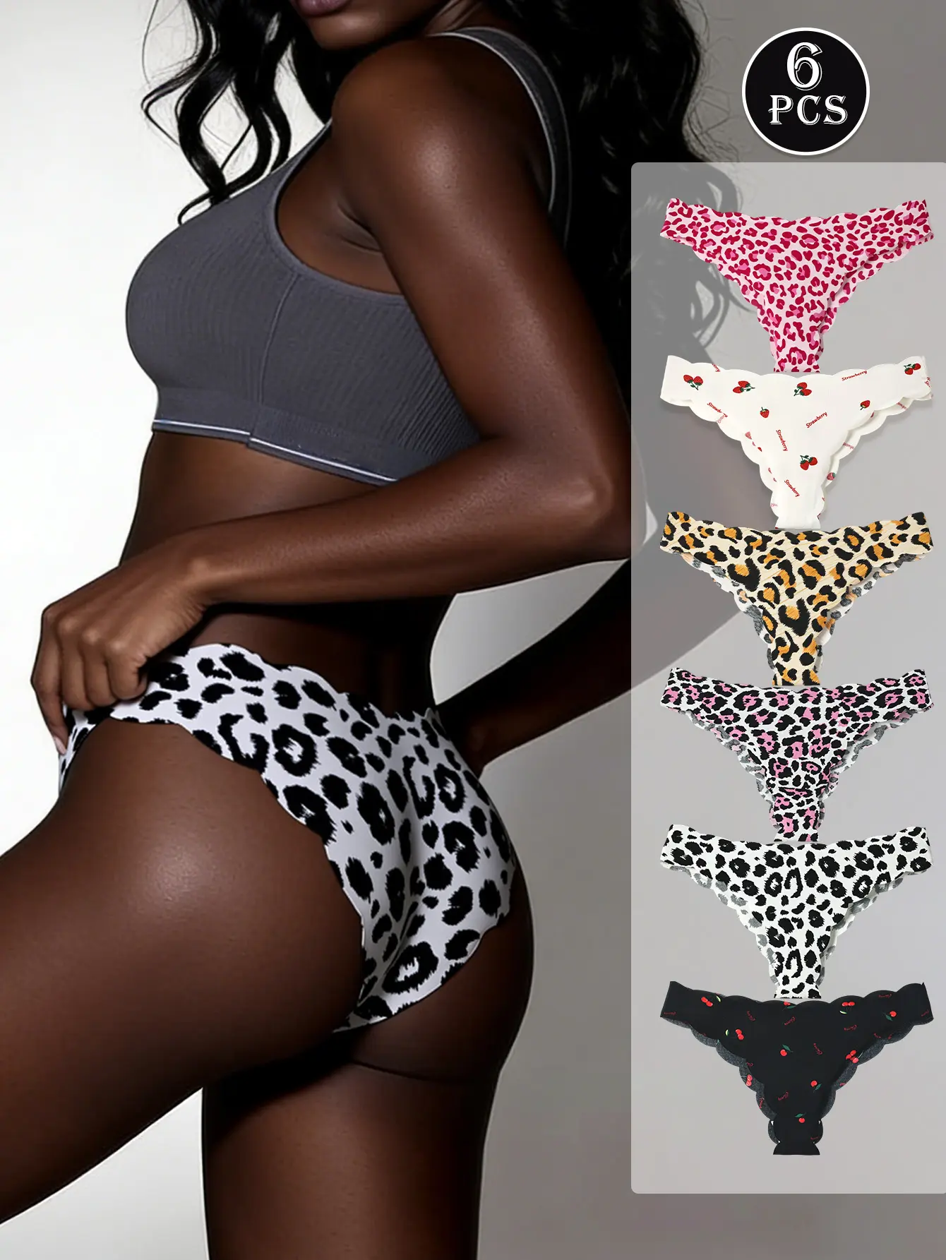 Hotcom Women's 6PCS Seamless Wave Design Plus Size Crystal Print Antibacterial Soft Breathable Comfortable Cute Casual Panties - All-Season Fitted Style Seamless Panty Everyday Womenswear