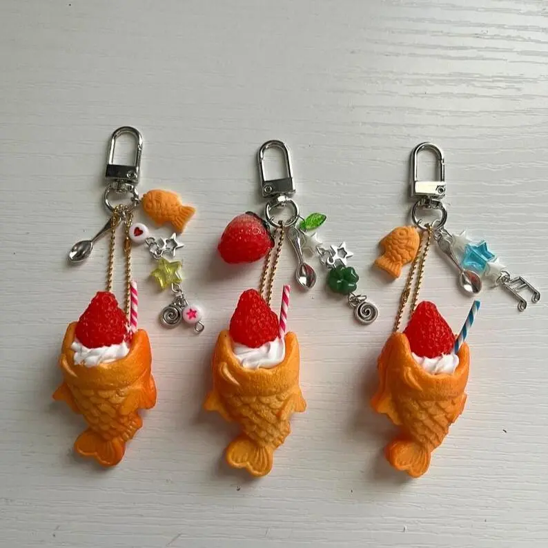 realistic snack food taiyaki Japanese keychains phonecharm  cute unique accessories , perfect for car keys , trinkets  and gifts