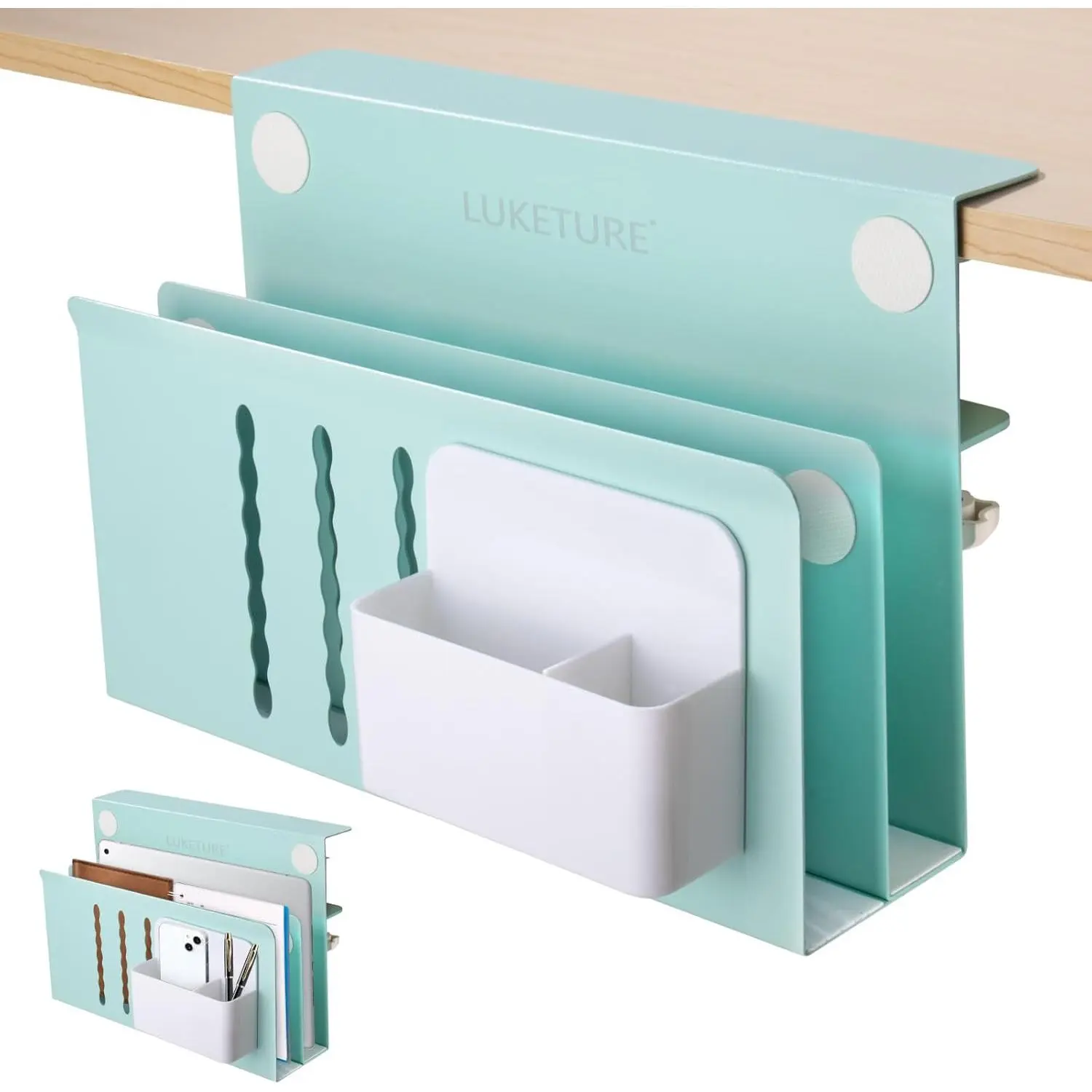 2-Tier Steel Hanging Desk Organizer - No-Drill Office Accessory, Laptop Holder, Pen Stand, Paper Organizer, Stationery Storage for Home/Office, Fits 0.3"-2.8" Flat Edge Tables, Stationery Storage Organizer