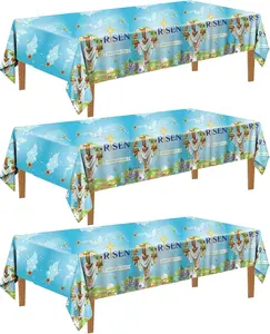 Uflashmi He is Risen Easter Tablecloth Disposable, Easter Table Cloth Covers Plastic Rectangle for Party Decorations Supplies, 3 Pack, 54'' x 108''