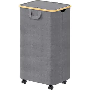 Laundry Hamper with Wheels and Lid, 26 Gal (100L) Rolling Clothes Basket with  Handle, Large Laundry Hamper for Bedroom, Bathroom, Dorm, Laundry Room - Grey