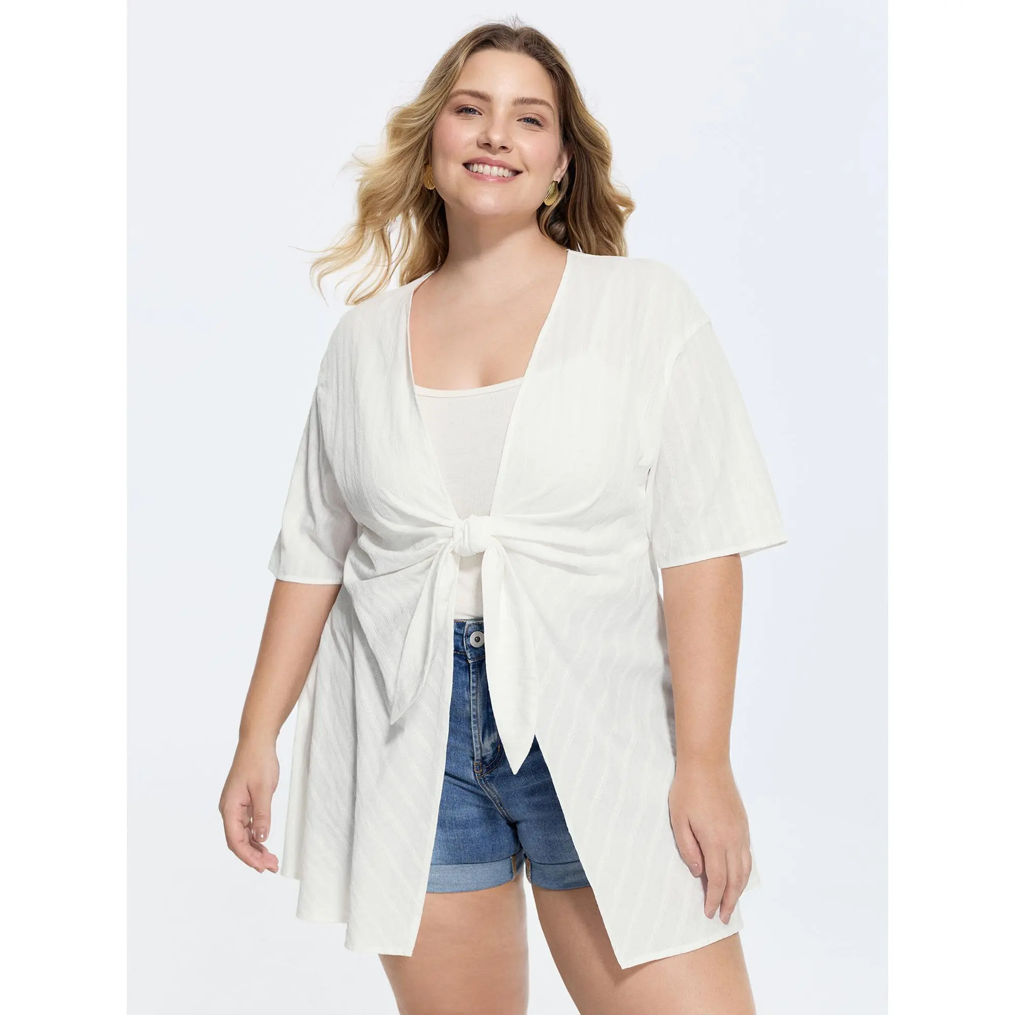 Women's Cotton Textured Swimsuit Cover-Up Set - Knotted Front, Summer Beachwear, Bathing Suit Accessory, Plus Size Option, Bathing Suit Cover Ups, Swimsuit Cover Ups,Summerfinds
