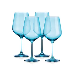 212 MAIN 19.5 in. Sheer Red Blue Wine Glasses - Set of 4, Drinkware Glass Set