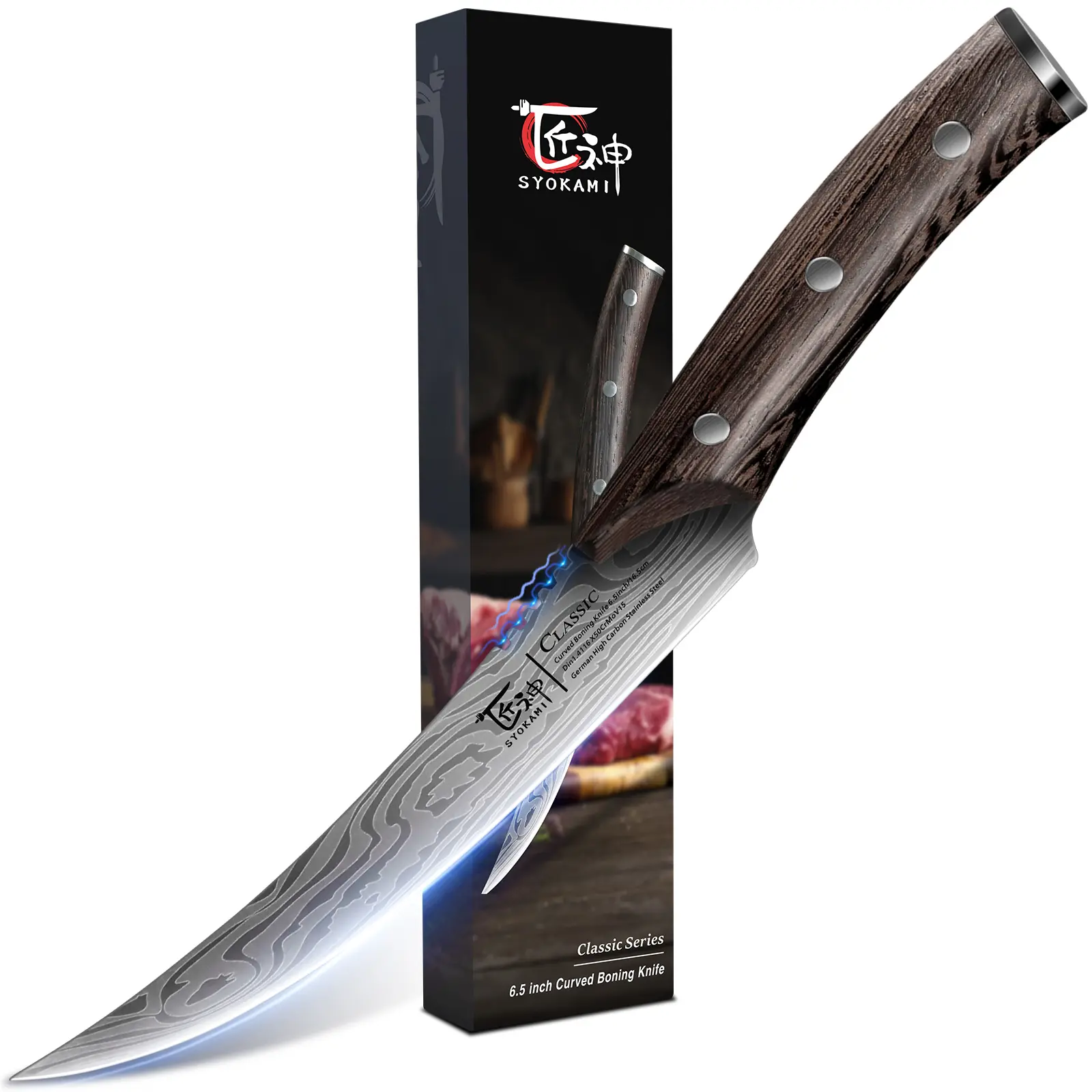【DealsForYouDays】 SYOKAMI Boning Knife for Meat Cutting, 6.5 Inch Fish Fillet Knife with Wood Handle, High Carbon Razor Sharp Curved Blade Deboning Knife with Exquisite Box Ideal for Thanksgiving, Christmas Mother's Day Gift