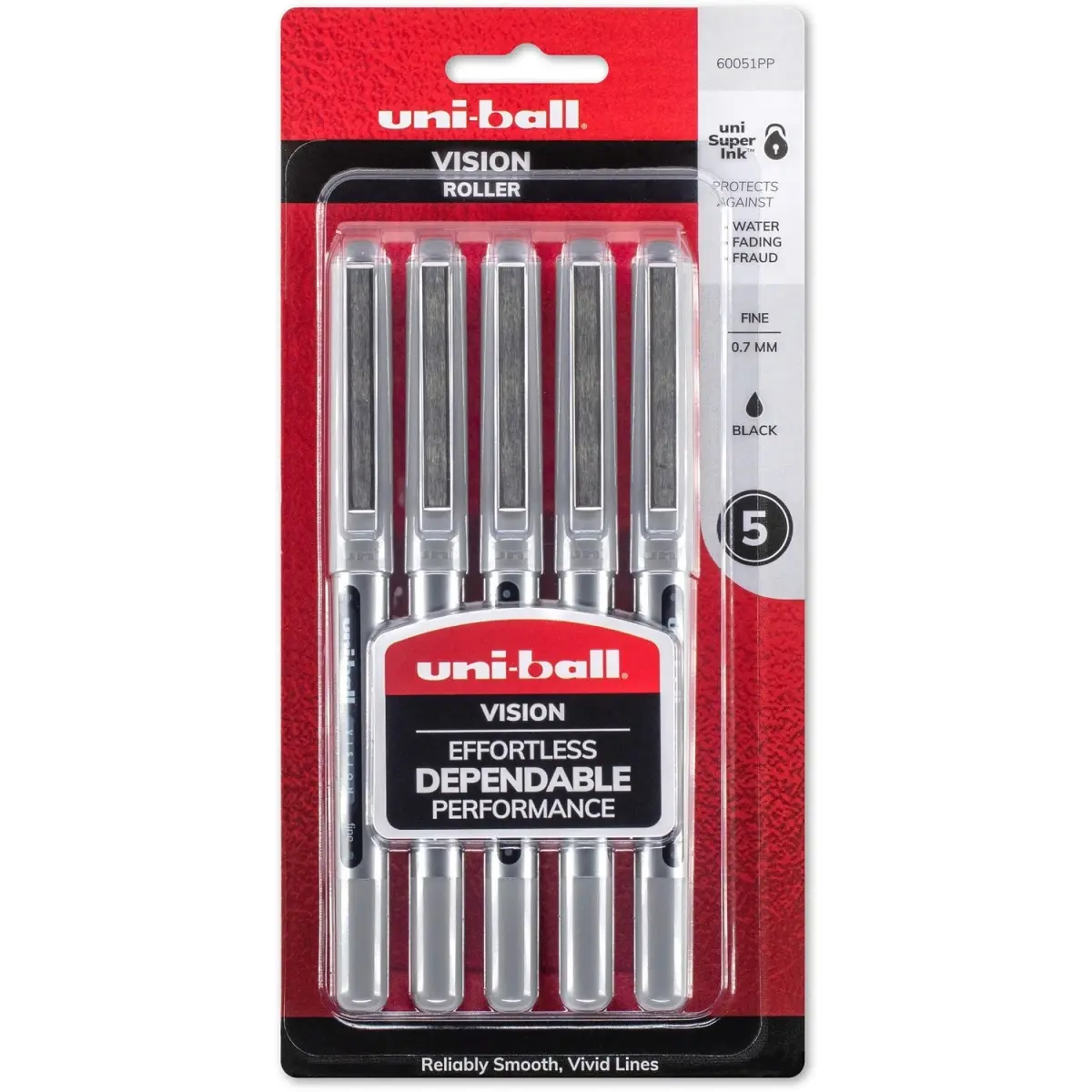 Uni-Ball 0.7 mm Vision Rollerball Pen - Pack of 5