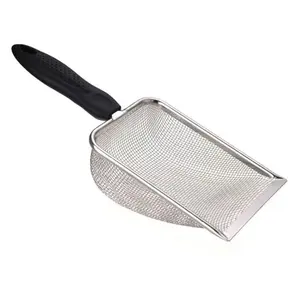 Fine Mesh Stainless Steel Litter Scoop, Litter Box Scooper Non-Stick Coated for Cats, Hamsters, Dogs, Ruddy Chickens & Reptiles (2mm Holes)