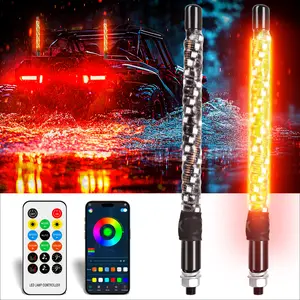 2Pcs 1FT Spiral RGB LED Whip Lights for Side by Side with Wireless Remote and APP Control RGB Chasing Lighted Antenna Whips for UTV ATV Truck Polaris Dune Buggy RZR Can-Am