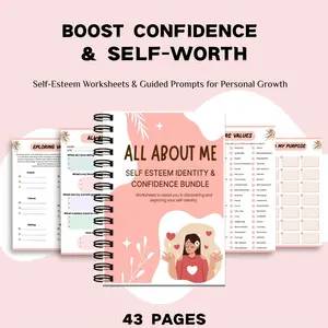 Self-Esteem & Confidence Workbook, Self-Worth Identity Journal, Personal Growth Structured Guidance Positive Mindset Guidance, Diary for Self-Improvement