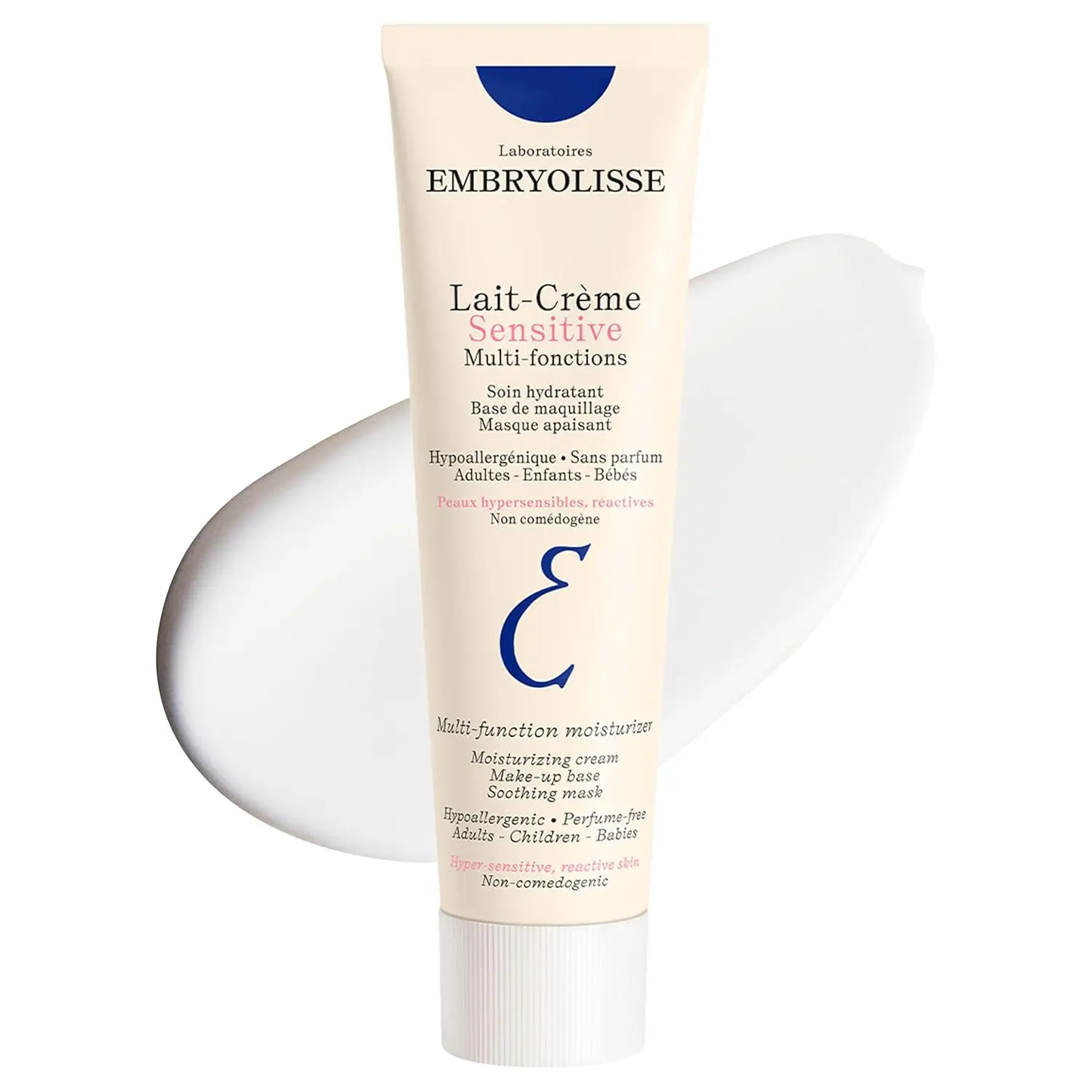 Lait-Crème Sensitive 3.38 fl oz & 1.01 fl oz Travel Size Hydrating Hypoallergenic Face Cream & Makeup Primer - Daily Face Moisturizers for Sensitive Skin, Fragrance Free.