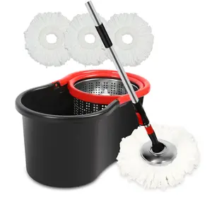 Virul Spin Mop Bucket Set with 360 Rotation, Self Wringing Mop Microfiber Refiils for Floor Cleaning, Stainless Steel Spin Mop and Bucket with 3pcs mop heads