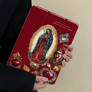 Vintage Catholic Our Lady of Guadalupe iPad Protective Cover with Trifold Stand & Auto Wake/Sleep,Pencil Slot & Charger Port,Transparent Acrylic Hard Back,Shockproof Full Body Protection, Fits 7.9/10.9/11/12.9/13 Inch Tablets,Shock-resistant Full Cover