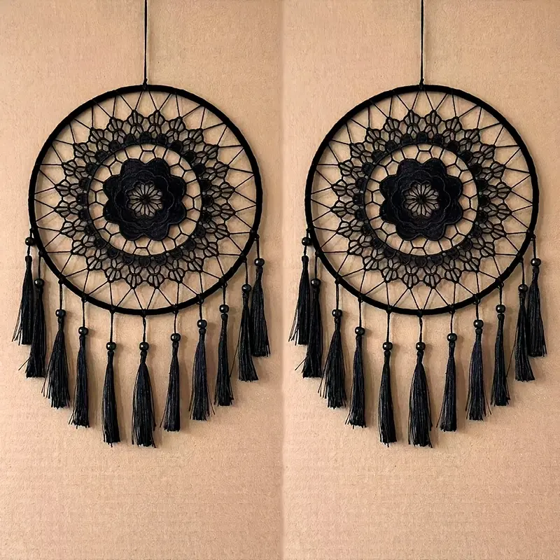2pcs Handmade Wall Hanging Decorations - Intricate White & Beige Polyester Art with Tassels, Perfect for Home, Wedding, or Birthday Gifts, Indoor Wall Decor, Wedding Decorations, Decorative Tassels, Artistic Craftsmanship