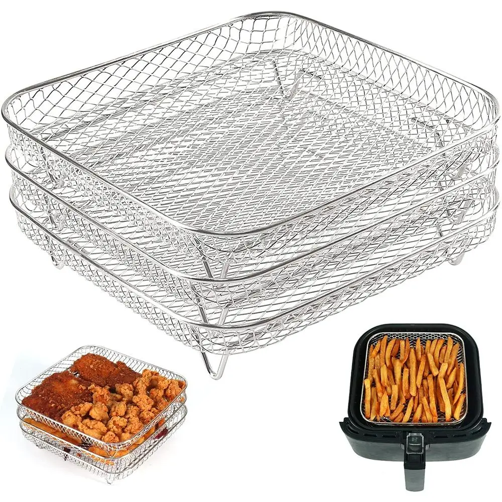 Air Fryer Rack, 3pcs/set Stackable Stainless Steel Air Fryer Rack, Air Fryer Accessories For Cosori, Instant Vortex, Nuwave Air Fryer, Ninja Foodi Grill, Air Fryer Accessory Set, Durable Kitchen Home