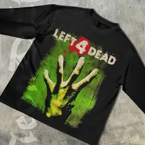 Men's Casual T-Shirt - Left 4 Dead Black Long-Sleeve Clothes with Zombie Hand Design and Green Background