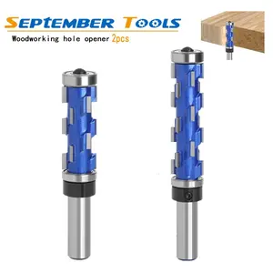 Woodworking Router Bits Set, 1/2 Inch Shank & 3/4 Inch Cutting Diameter, Spiral Cutters, Dual Bearings, 45mm & 65mm Templates