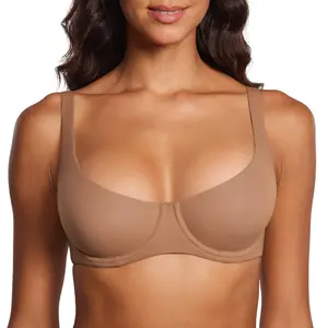 Women's Lady's Unlined Underwired Balconette Bra, Double Layer Cup
