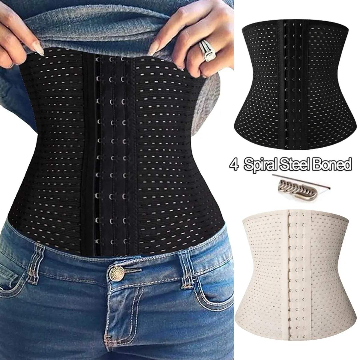 Women's Polyester Breathable Waist Trainer Corset Shapewear - 25cm Long, Adjustable Hooks, Lightweight Faja Body Shaper Girdle Belt with Tummy Control for Everyday Casual Wear, Waist Trainers, 3Xl, Comfortable, Slimming Effect, Tummy Slimmer, Body Contour