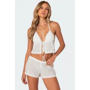 Jael Tie Front Eyelet Halter Top