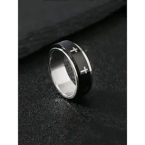1piece Rotary Anxiety Ring Cross Pattern Stainless Steel Simple Personality Men's Ring Suitable For Everyday Wear