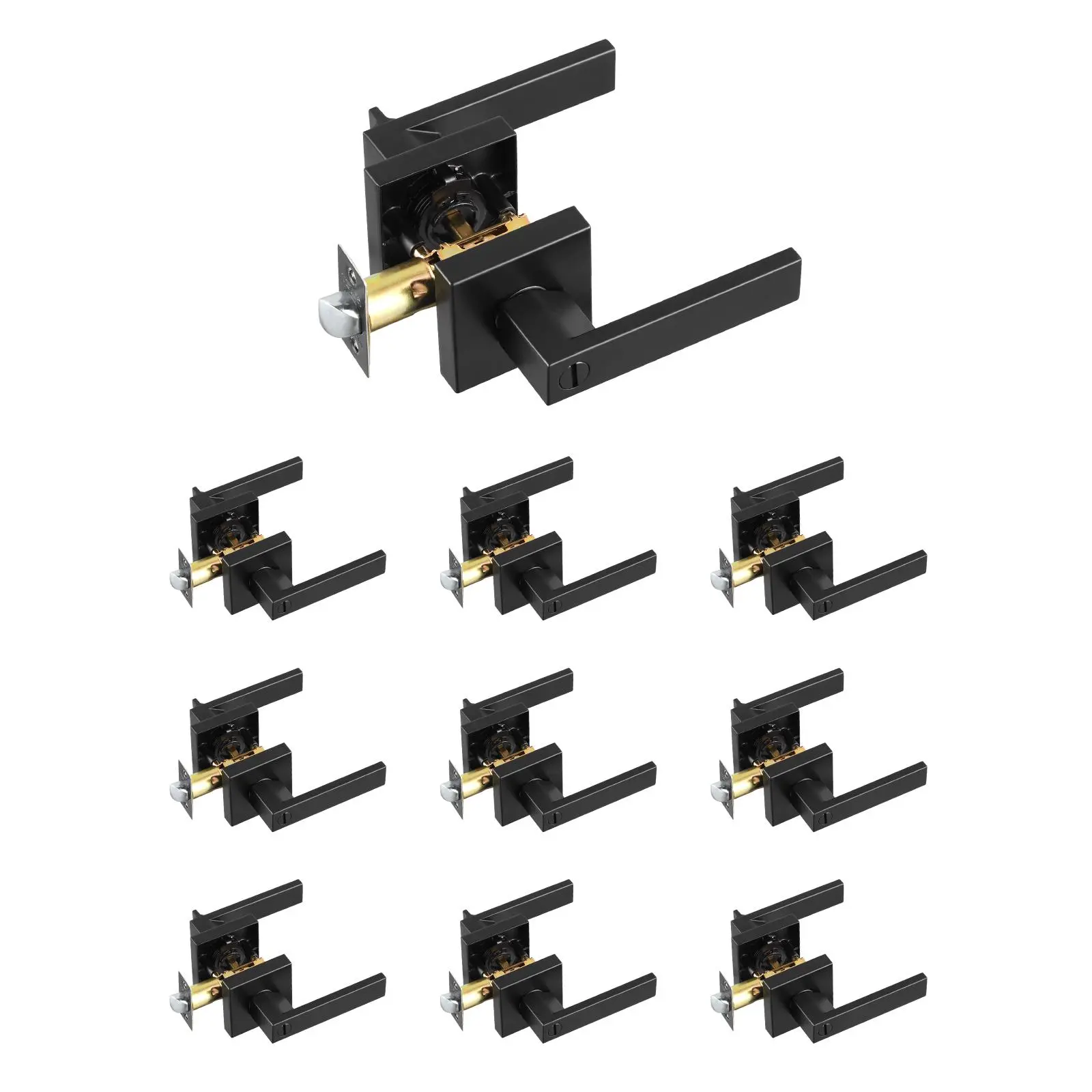 【DealsForYouDays】VEVOR Privacy Door Handle, 10 Pack Matte Black Door Lever, Left or Right Handing Reversible Lever with Keyless Lock, 45° Rotation to Open, Universal Square Interior for Bedroom and Bathroom Doors