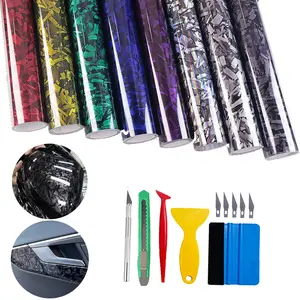 Self Adhesive Forged Gloss Carbon Fiber Black Vinyl Wrap Roll,Air Release Sticker Sheet Film DIY Decal, for Car Auto Vehicle Morotcycle Boat -1ft x 5ft