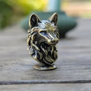 Fierce Brass Wolf Head Figurine Handmade Wild Spirit USA Crafted
