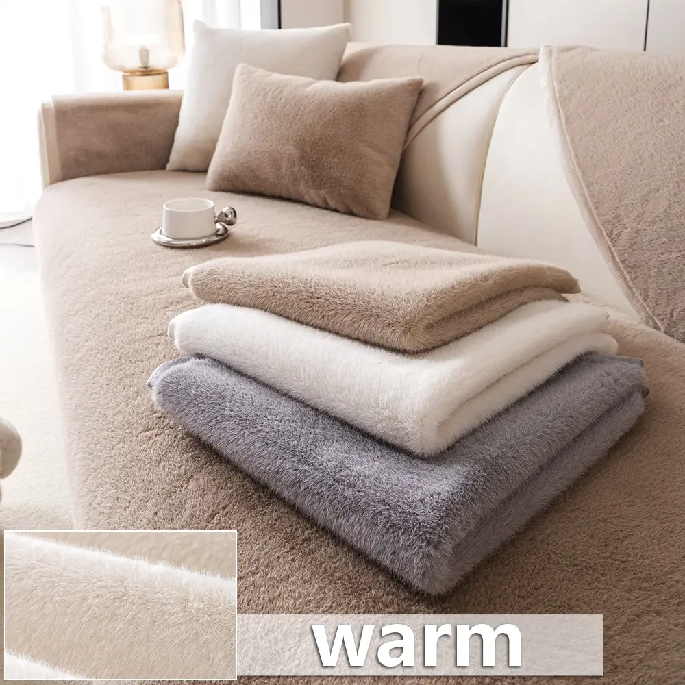 Fashion Design Faux Fur Sofa Cover, Soft and Skin-Friendly, Anti-Slip, Pet Friendly, Bedroom Living Room Decor，Machine washable, hand washable, dry cleanable; fits 1/2/3/4-seater sofas; ideal Christmas gift, Sofa Slipcover