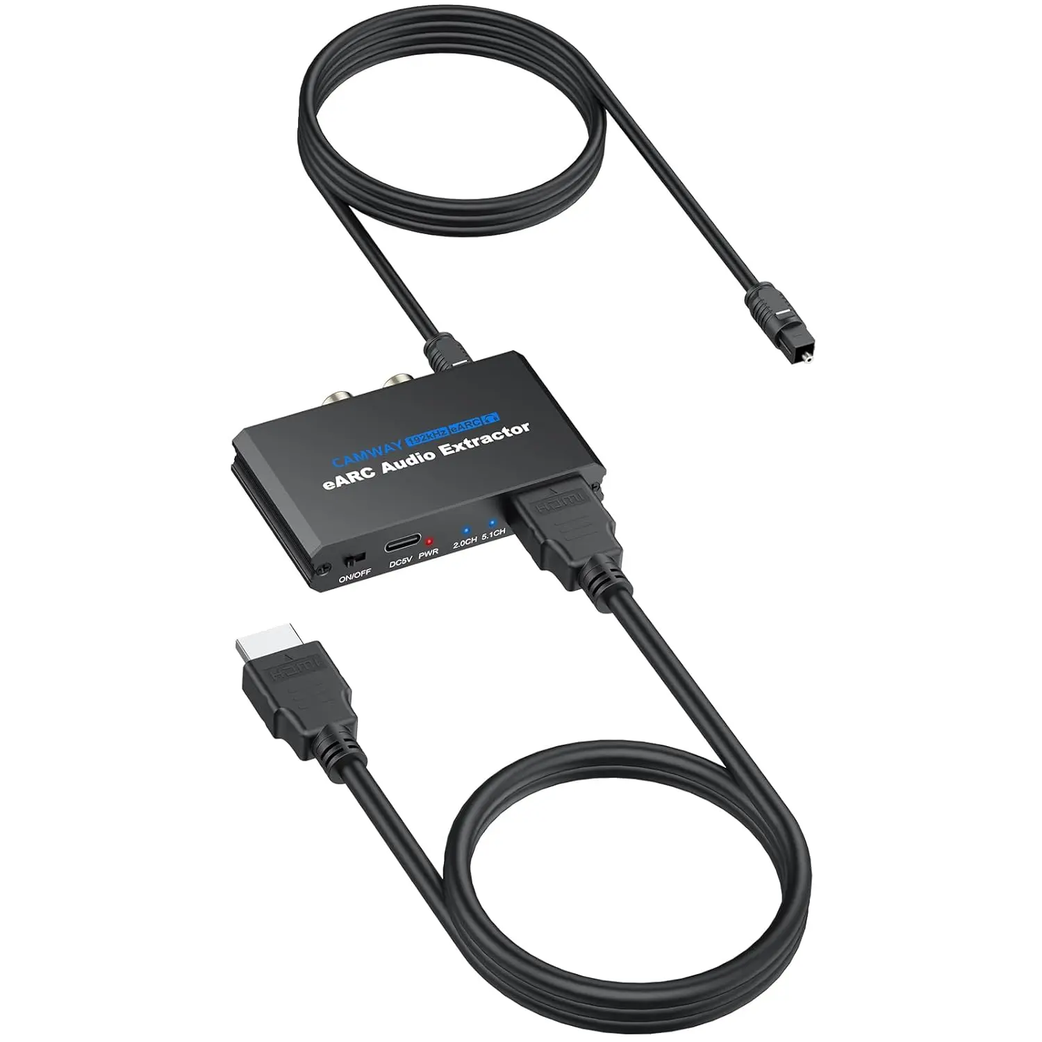 CAMWAY 192KHz eARC/ARC Audio Extractor - Optical/RCA/3.5mm Output, Connect New TVs to Speakers, Amplifiers, Soundbars,Headphones for Home Theater,Dolby Digital DTS & 5.1 Surround Support