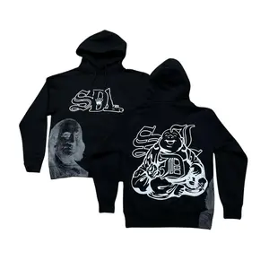 Mens Streetwear Hoodie Benjamin Franklin Buddha Graphic Oversized Y2K Urban Pullover Sweatshirt
