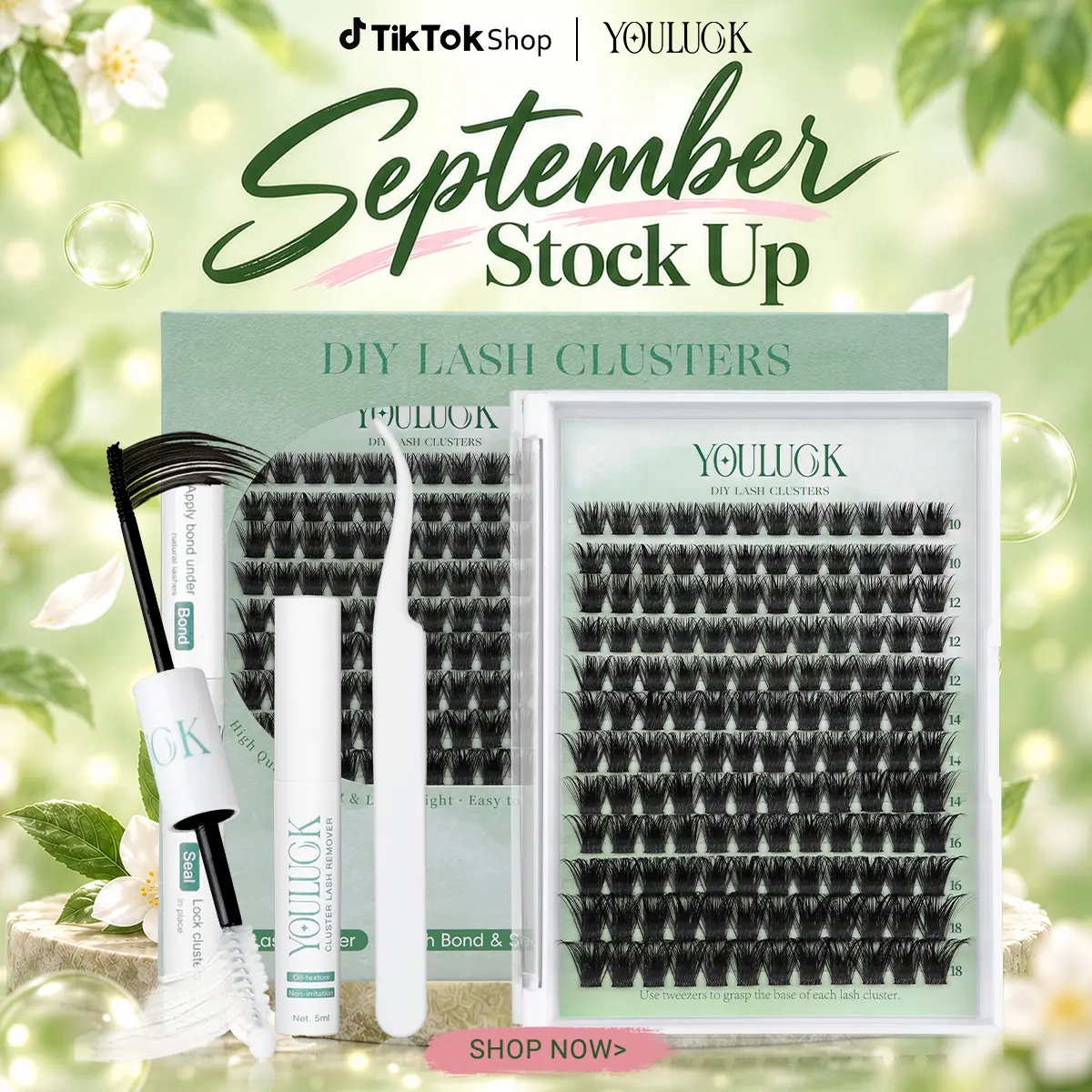 YOULUCK Enchantress Cluster Lashes Kit, Cosmetic Eyelash Extension Set with Waterproof Ultra-Thin Band Glue, Remover, Tweezer – Lightweight Lash Extensions for Beginners (Fluffy, Long-Lasting Look)