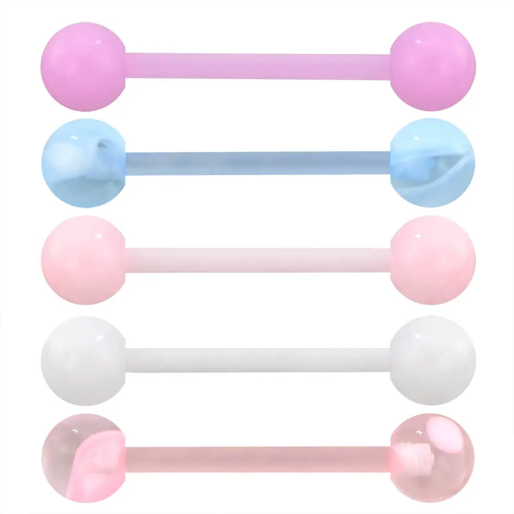 Oufer 14G 5PCS Macaron Color Acrylic Tongue Barbell Rings Set