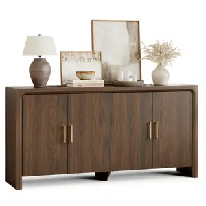 ONBRILL 63" Buffet Cabinet with 4 Doors and Adjustable Shelves, Sideboard Buffet Cabinet with Storage, Wood Kitchen Console Table, Modern Coffee Bar for Kitchen, Living Room, Hallway